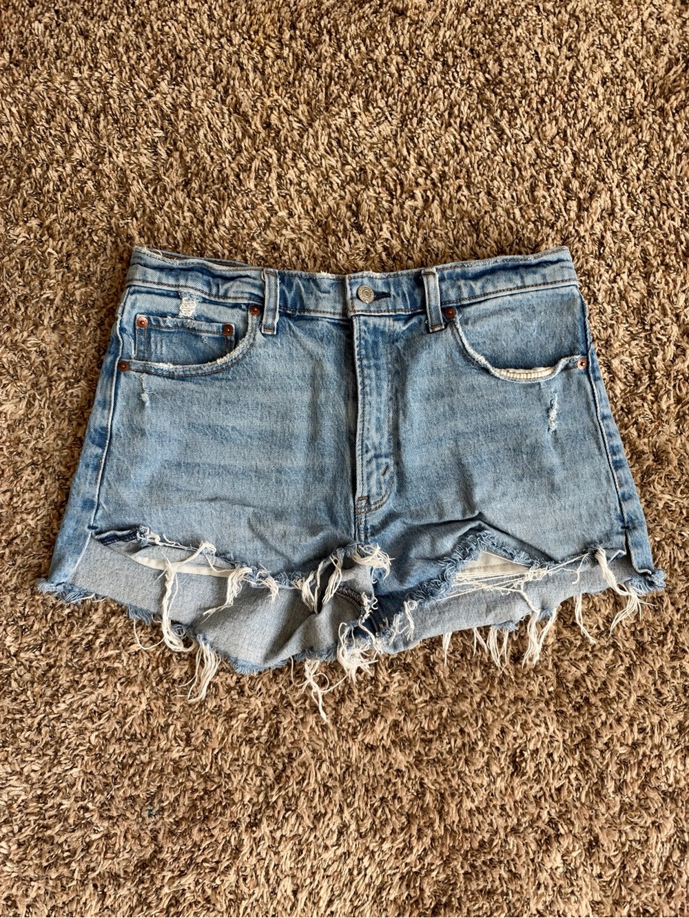 Abercrombie & Fitch Faded Light Blue Distressed Denim Shorts